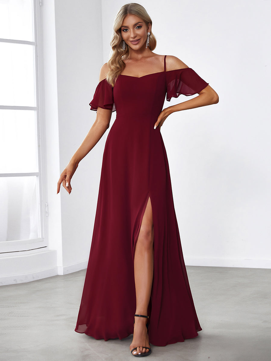 Custom Flattering Deep V Neck Flare Sleeves Wholesale Bridesmaid Dresses