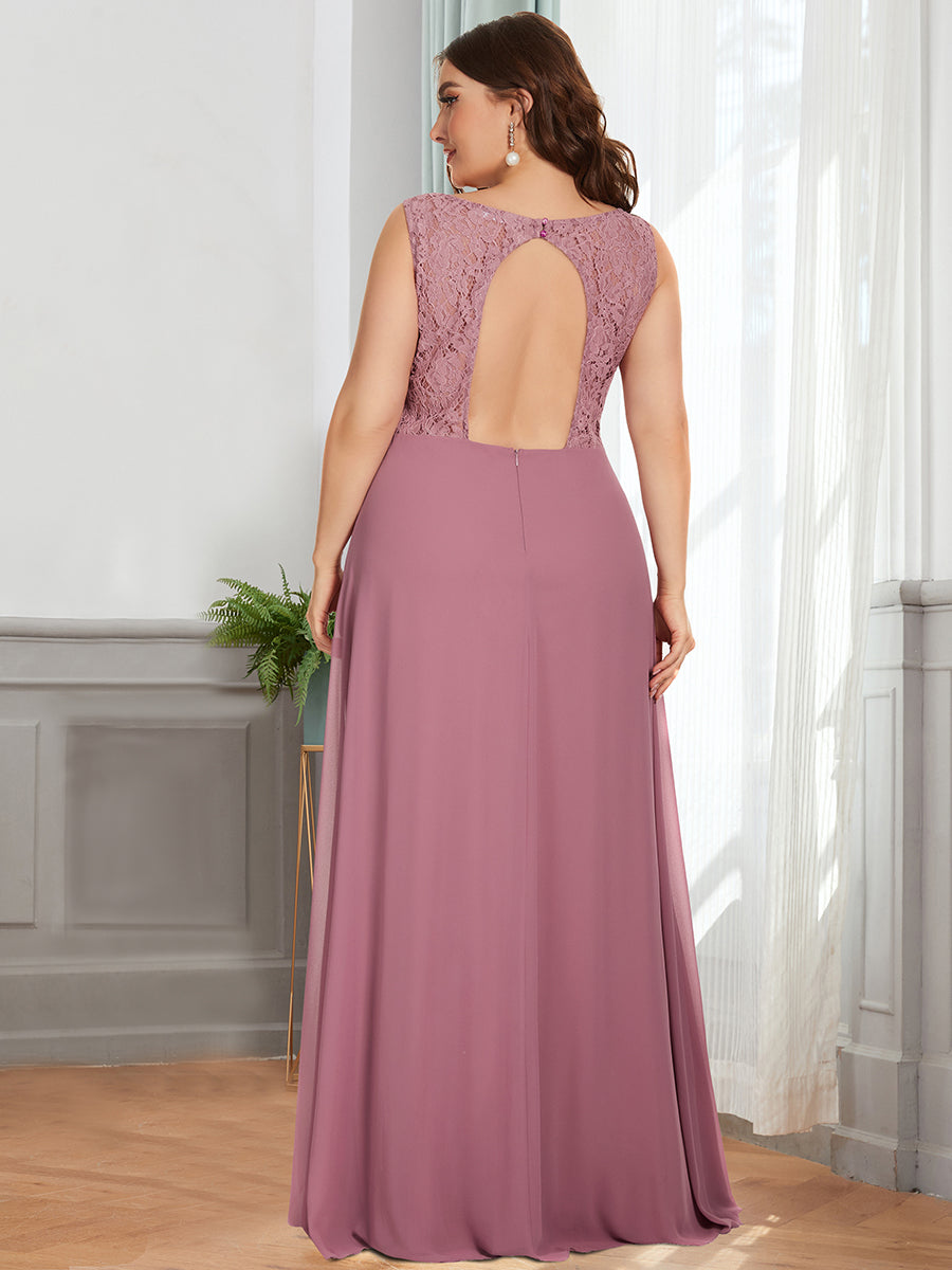 Color=Orchid | A-Line Sleeveless Backless Deep V Neck Wholesale Bridesmaid Dresses-Orchid 2