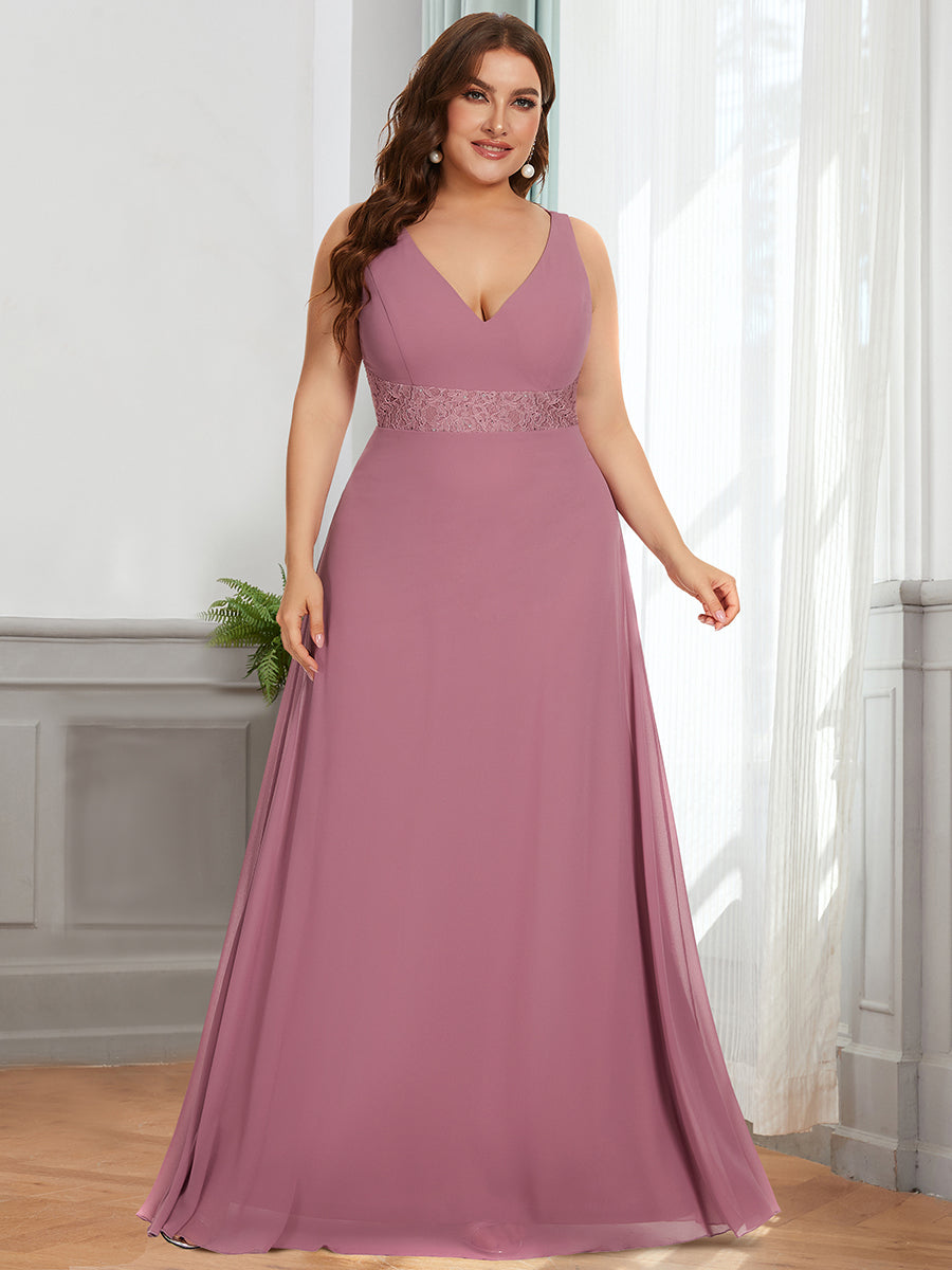 Color=Orchid | A-Line Sleeveless Backless Deep V Neck Wholesale Bridesmaid Dresses-Orchid 3