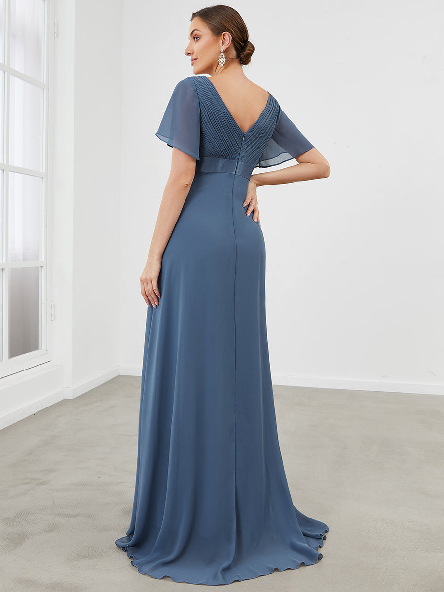 Color=Dusty Blue | Cute and Adorable Deep V-neck Dress for Pregnant Women-Dusty Blue 2