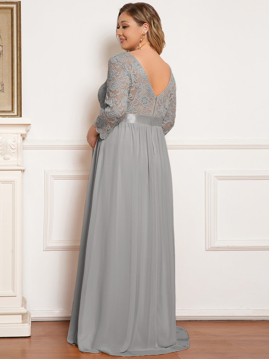 Color=Grey | Round Neck A-Line Floor-Length Wholesale Maternity Dresses-Grey 3