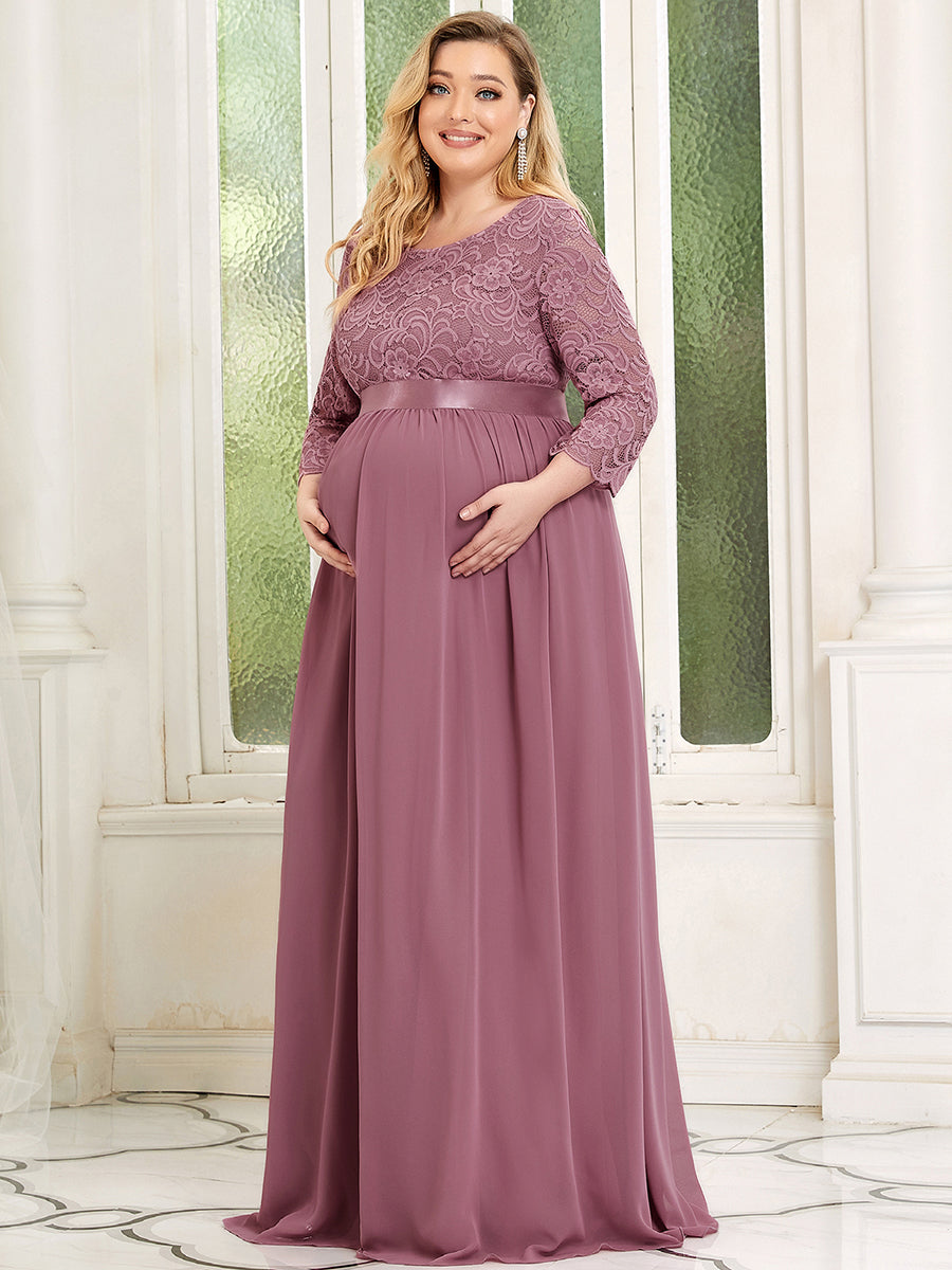 Color=Orchid | Round Neck A-Line Floor-Length Wholesale Maternity Dresses-Orchid 3