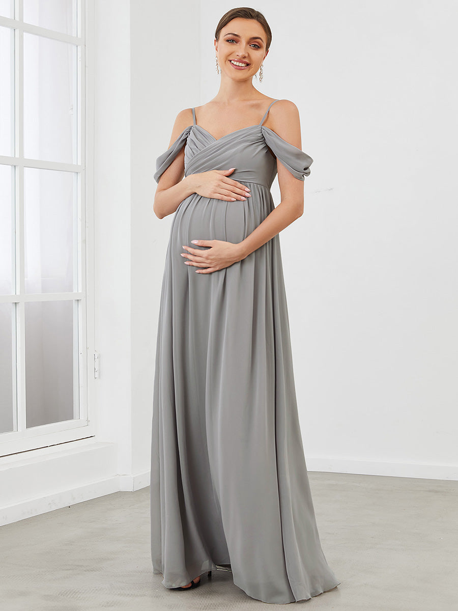 Color=Grey | Adorable A Line Off Shoulder Wholesale Maternity Dresses-Grey 1