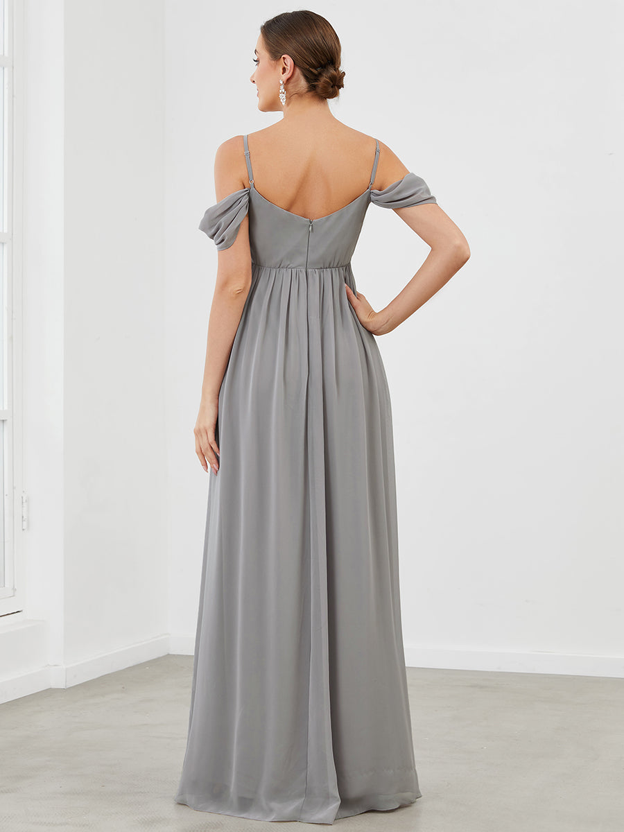 Color=Grey | Adorable A Line Off Shoulder Wholesale Maternity Dresses-Grey 4