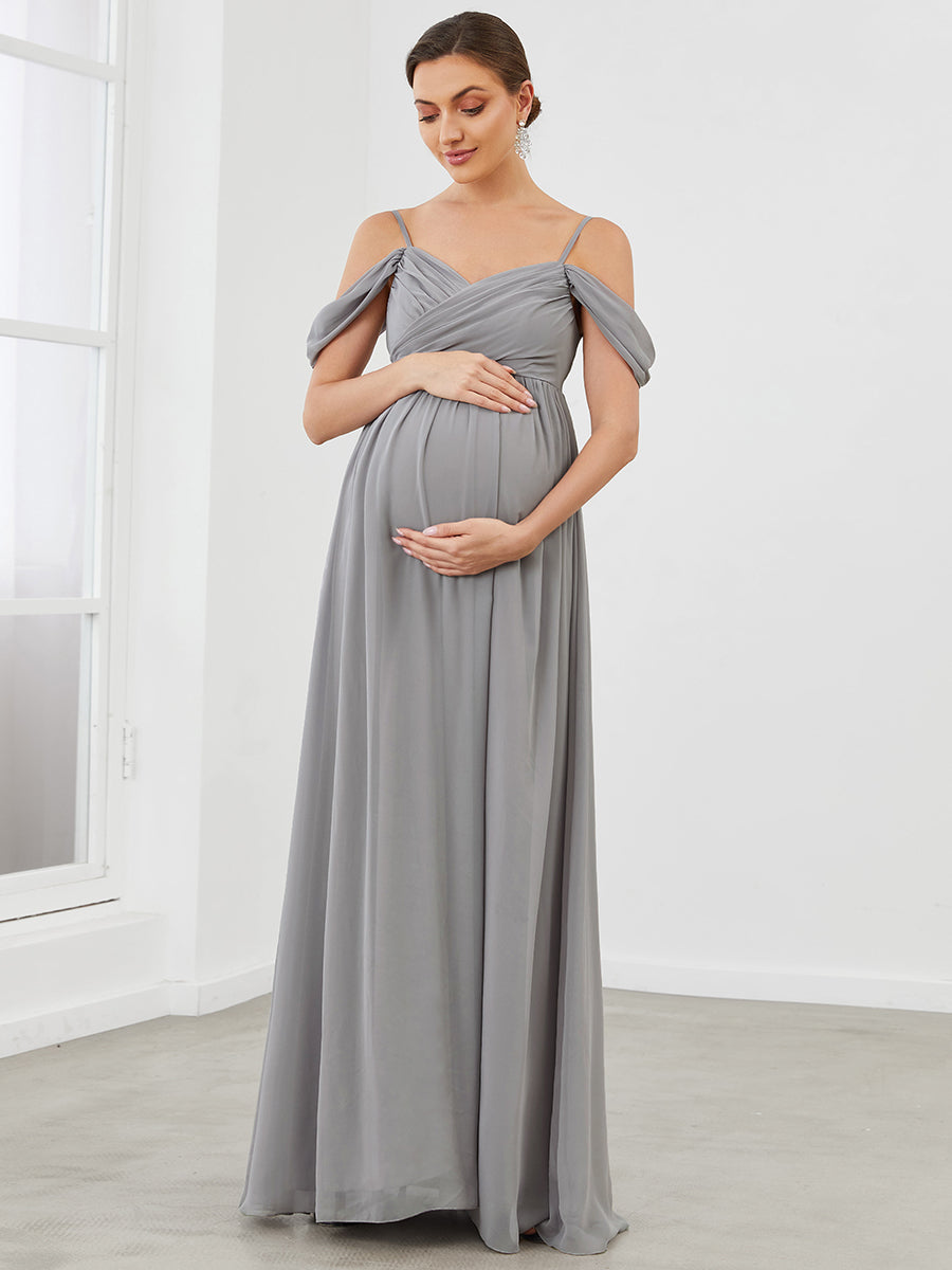 Color=Grey | Adorable A Line Off Shoulder Wholesale Maternity Dresses-Grey 3